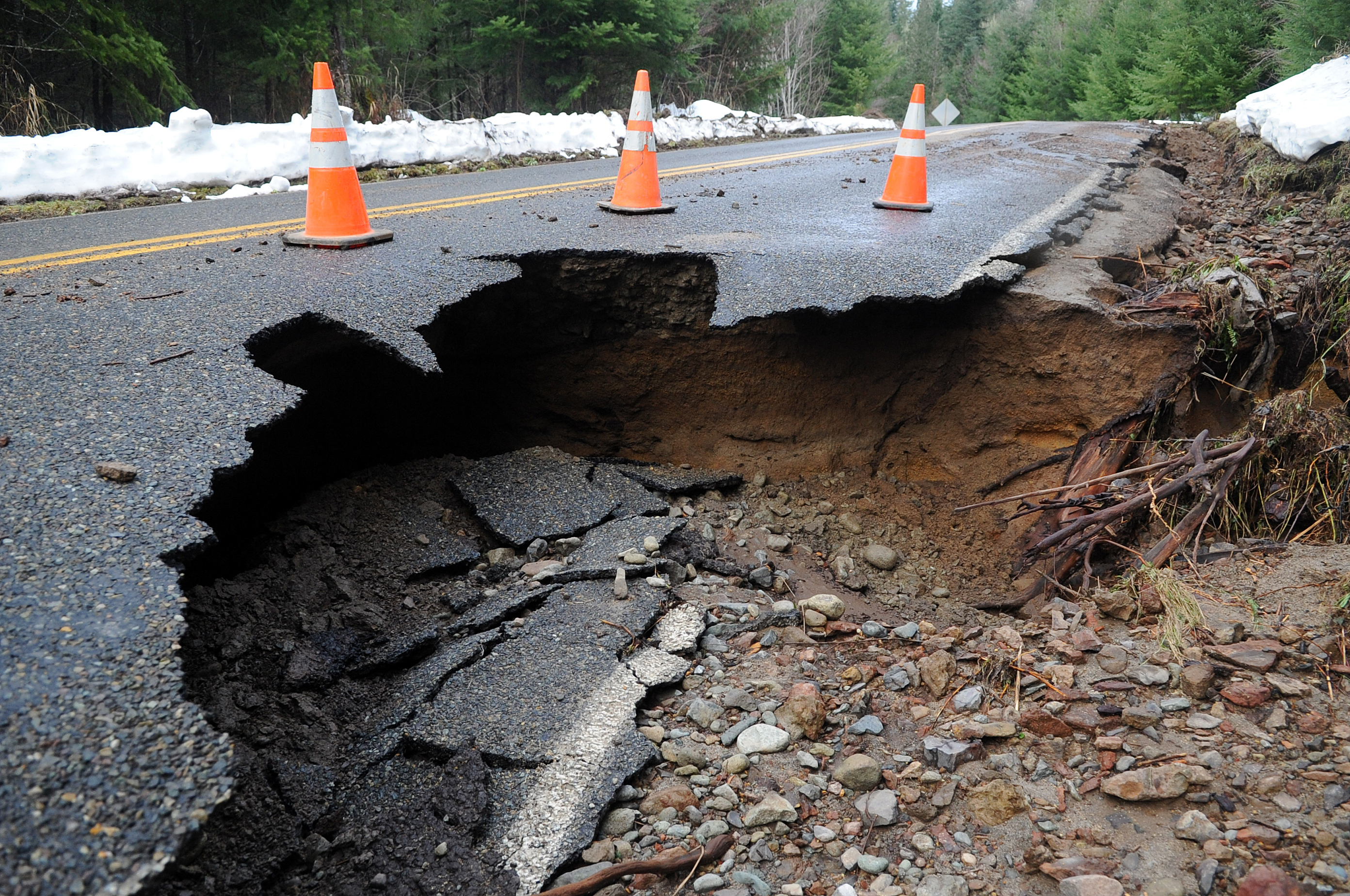 damaged roadway
