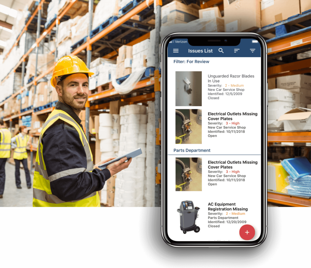 mobile phone and warehouse worker