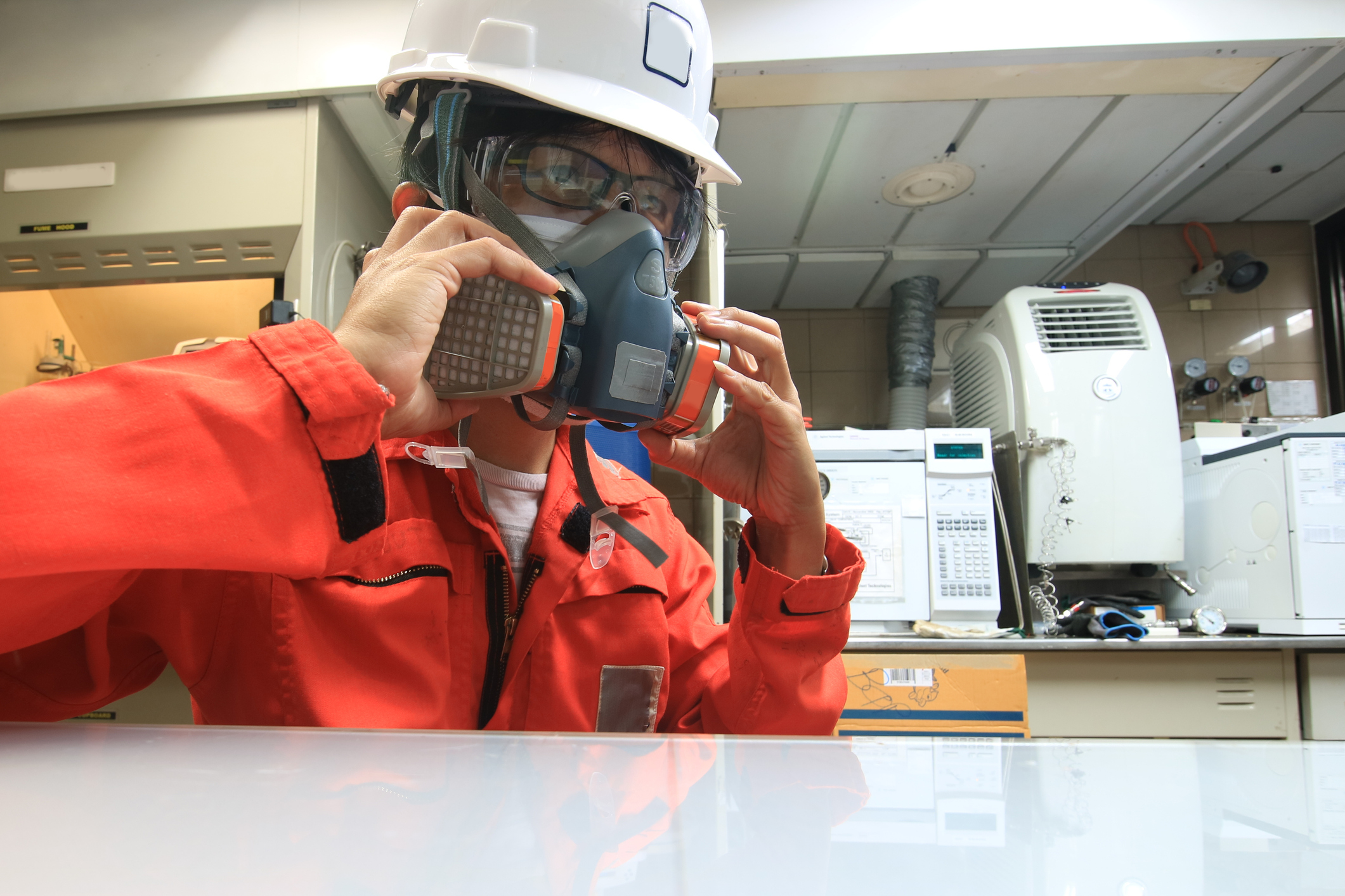 person wearing multi-purpose respirator half mask