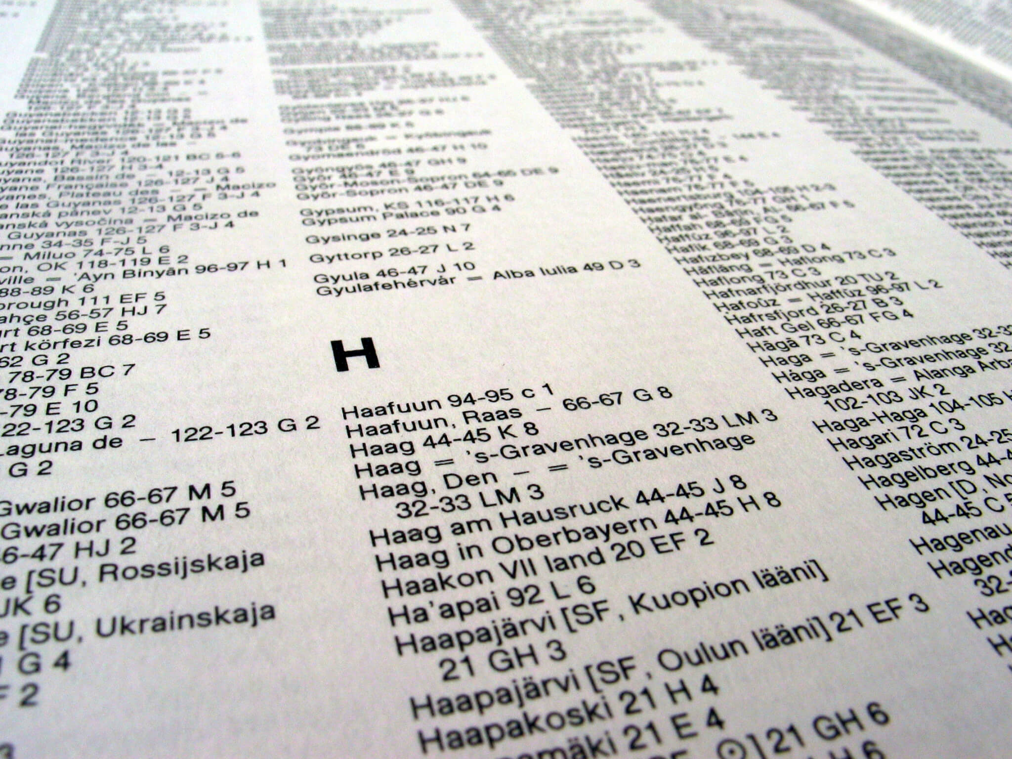 H section of index