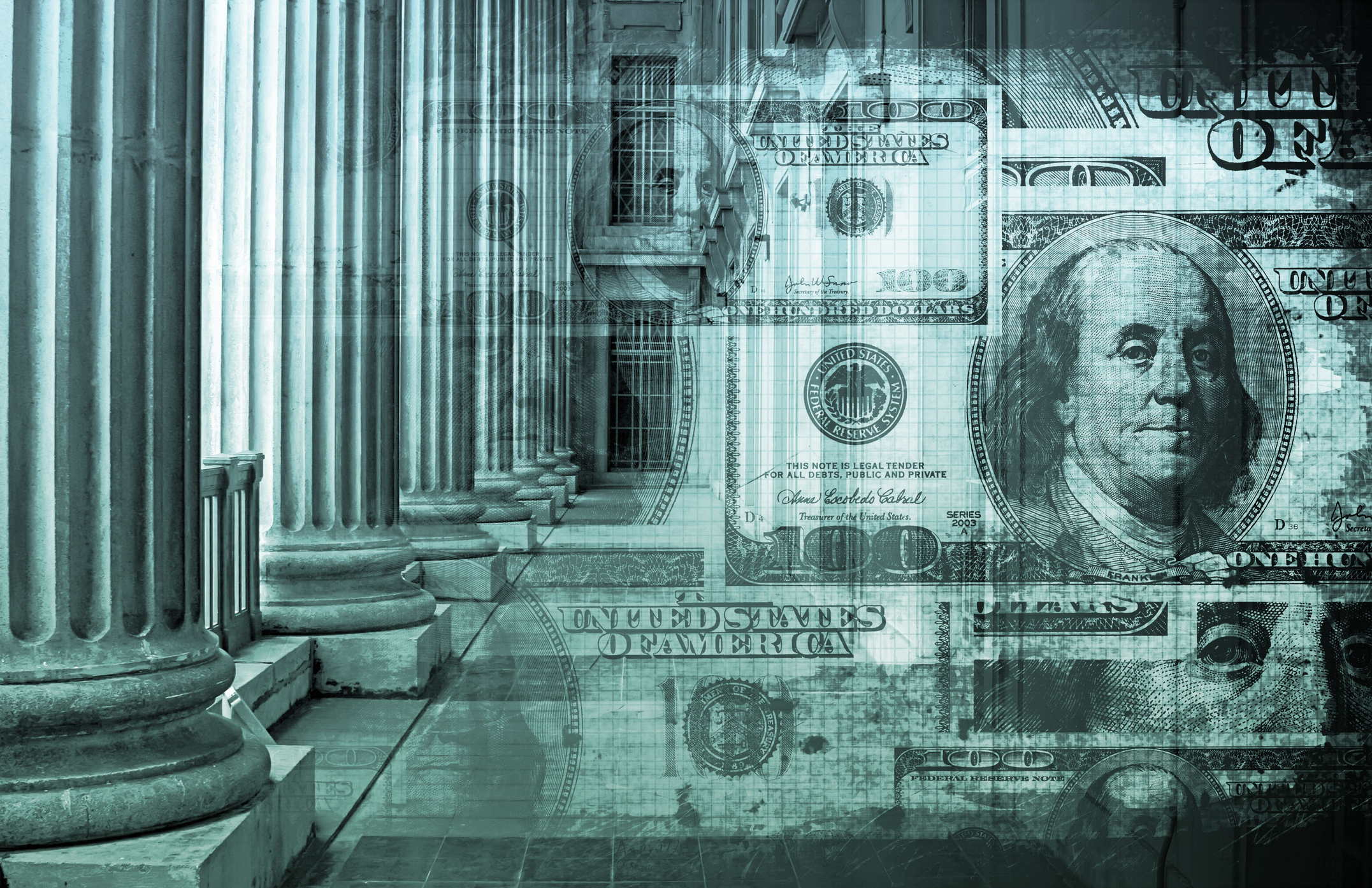 money transposed over building with columns