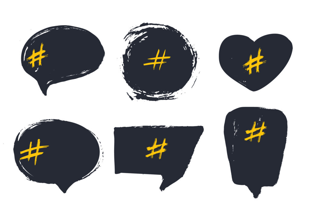 images of speech bubbles with hashtag icon