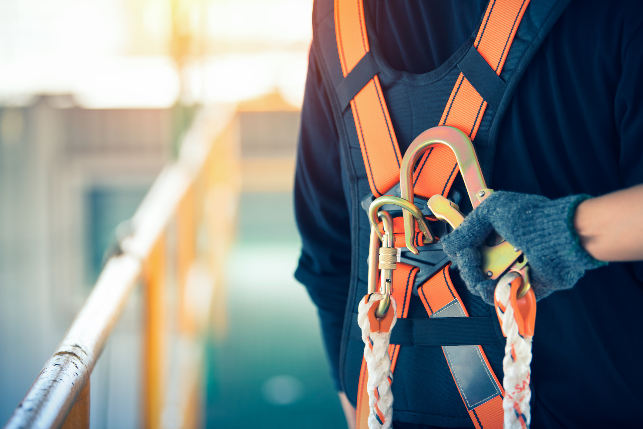 worker wearing safety harness