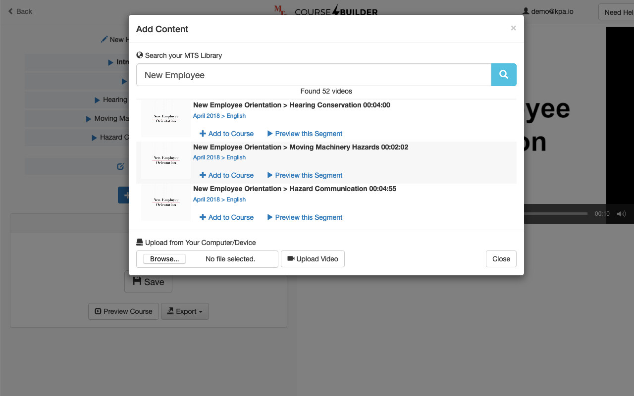 MTS Course Builder Screen Shot